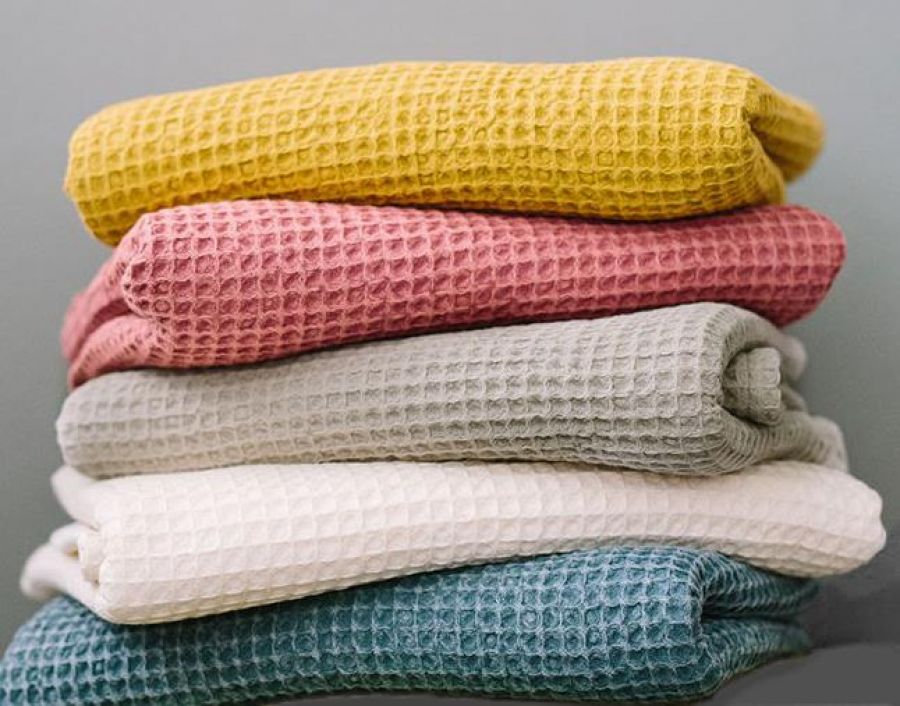 Stonewashed Soft Cotton Waffle Knit Bath Towels